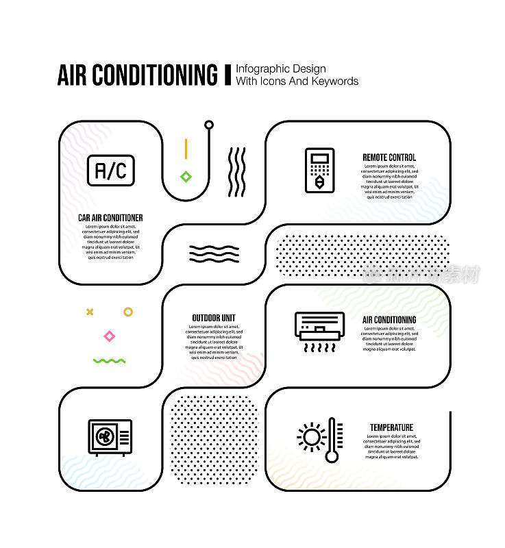 信息图设计模板与空调关键字和图标