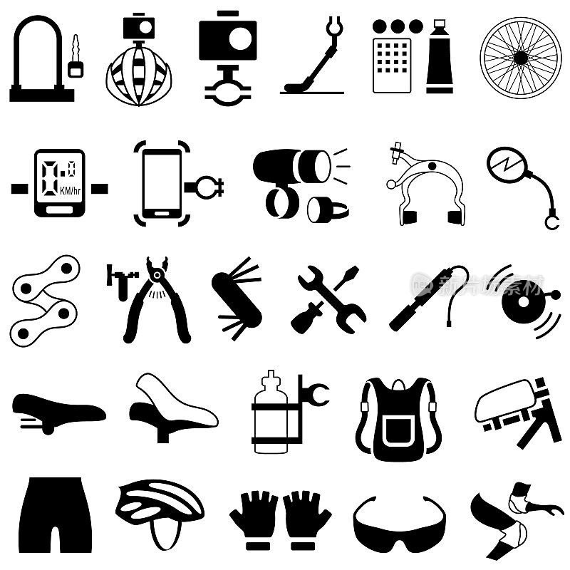 自行车产品，设备和配件图标