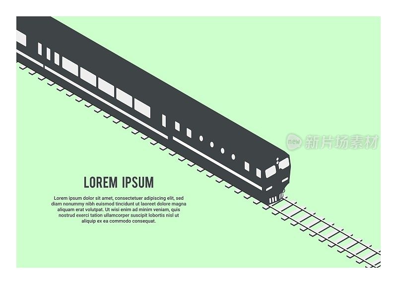 液压柴油机车牵引客车。轮廓插图在等距视图。