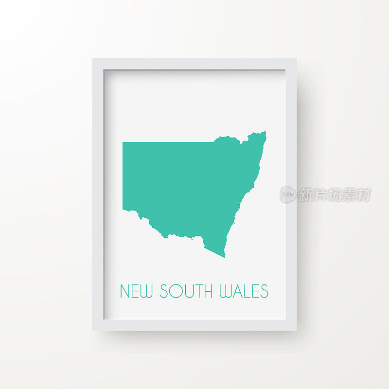 新南威尔士州地图在一个框架上的白色背景