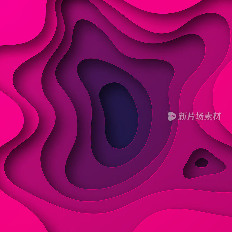 剪纸背景-粉色抽象波浪形状-时尚的3D设计