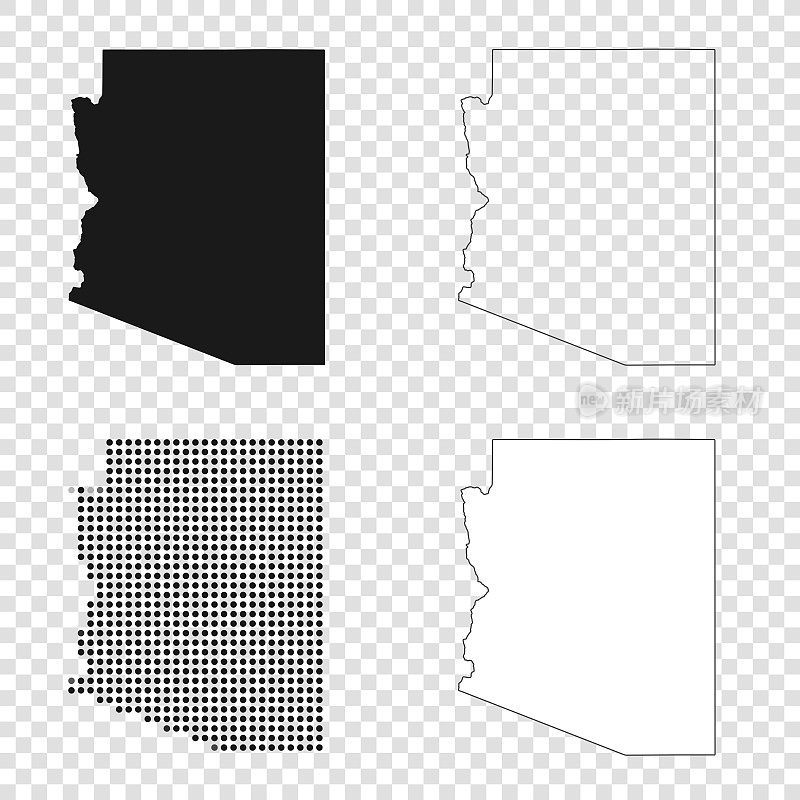 亚利桑那州地图设计-黑色，轮廓，马赛克和白色