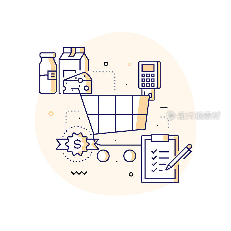 购物和零售相关的线路图标。向量符号说明。