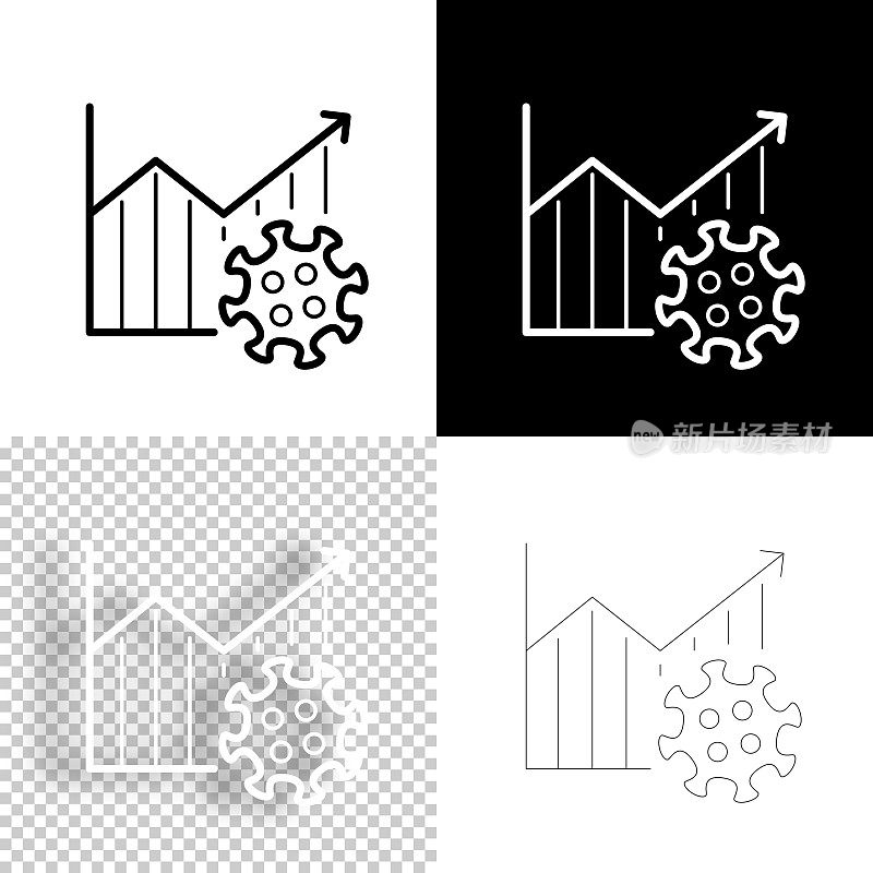 冠状病毒细胞生长曲线图。图标设计。空白，白色和黑色背景-线图标
