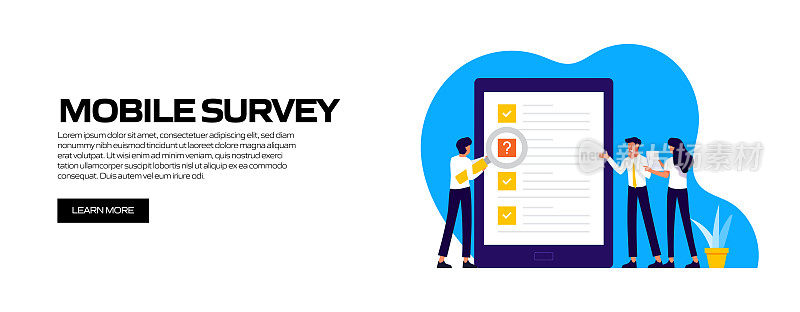 移动调研概念矢量插图，适用于网站横幅、广告和营销材料、在线广告、商业演示等。