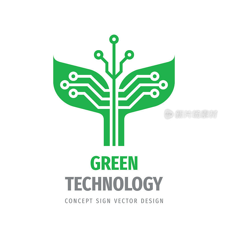 绿色科技图标标识设计。自然叶和电子结构矢量企业标志。网络通信。矢量插图。