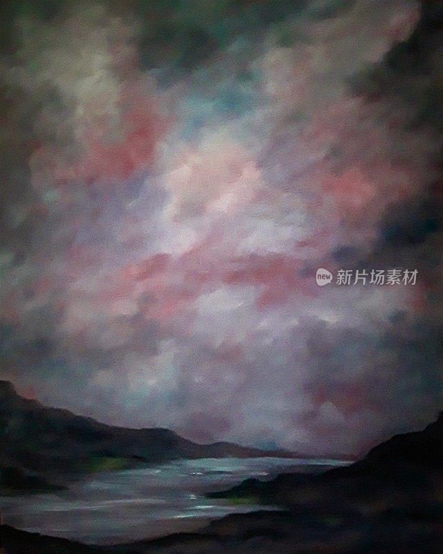 油画。粉红色的乌云。