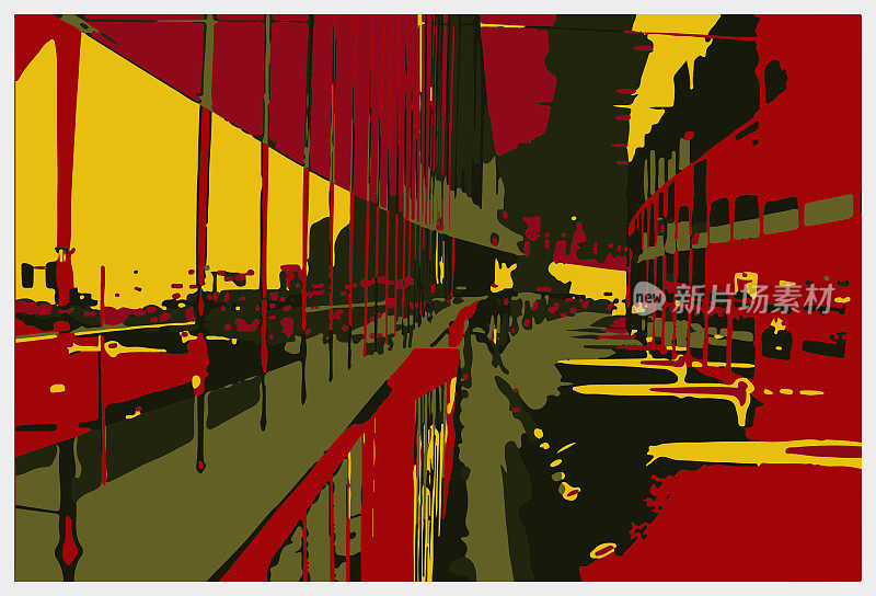 矢量艺术雕刻效果上海城市反射插图背景