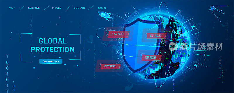全球数据保护理念。网络安全，未来风格的防护罩锁。世界背景下的网络隐私或网络保护的概念。矢量图