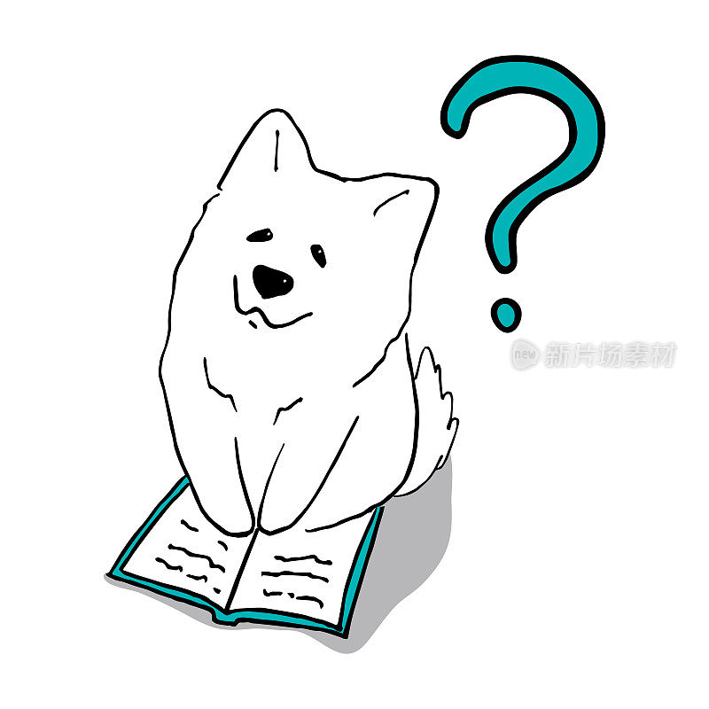 白色可爱好奇的萨摩耶狗涂鸦素描
