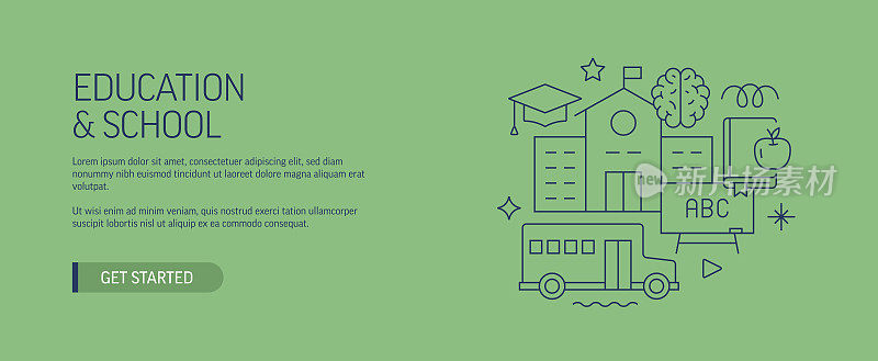 教育和学校相关的网页横幅线风格。现代设计矢量插图网页横幅，网站标题等。股票插图