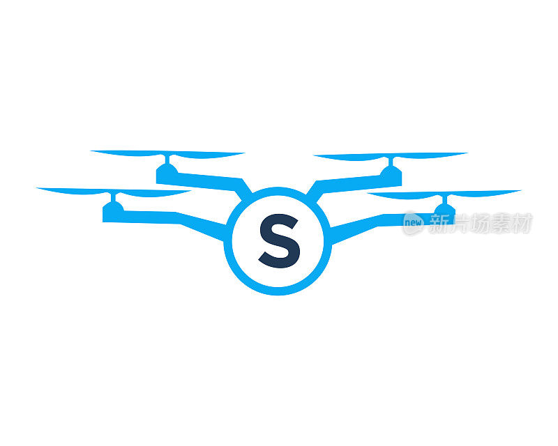 字母S概念上的无人机标志设计。摄影无人机矢量模板