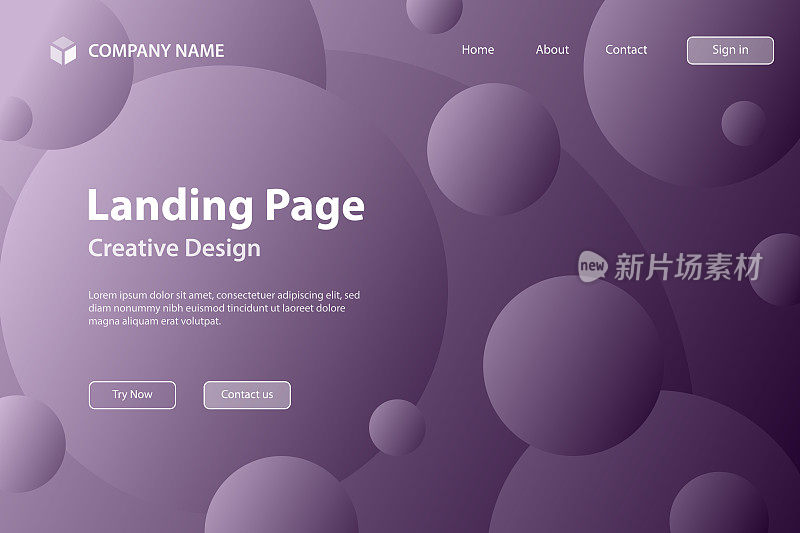 着陆页面模板-抽象的几何背景与紫色渐变圆