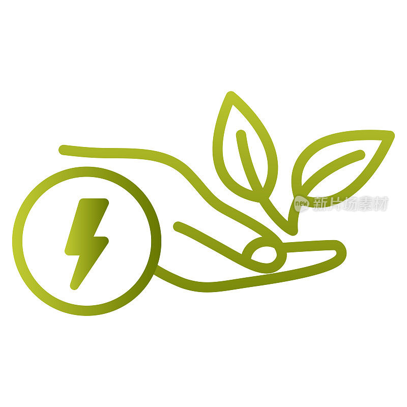 生态能源与树叶。与绿叶牵手。回收和电气标志。可再生能源
