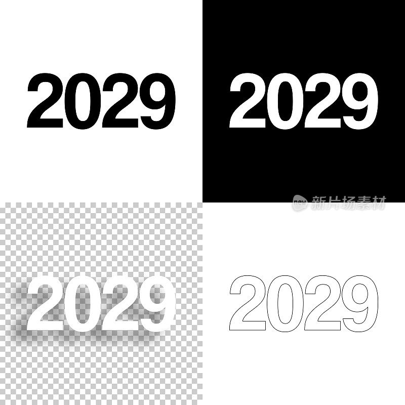 2029年――2009年。图标设计。空白，白色和黑色背景-线图标