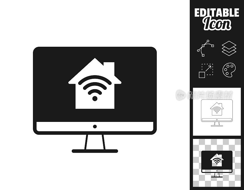 带有智能家居的台式电脑。图标设计。轻松地编辑