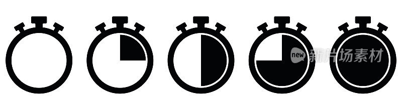 计时器图标集合。白色背景上的符号计时器。