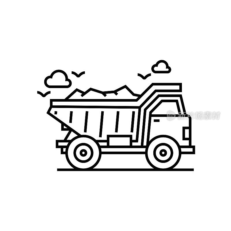 自卸卡车，建筑工程线图标