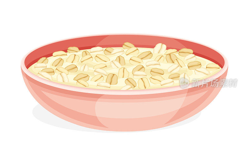 燕麦片作为全谷物食品与卷燕麦在深碗矢量插图