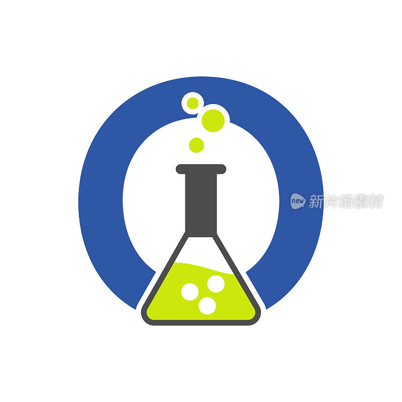 字母O实验室标志概念科学，保健，医疗，实验室，化学和自然符号