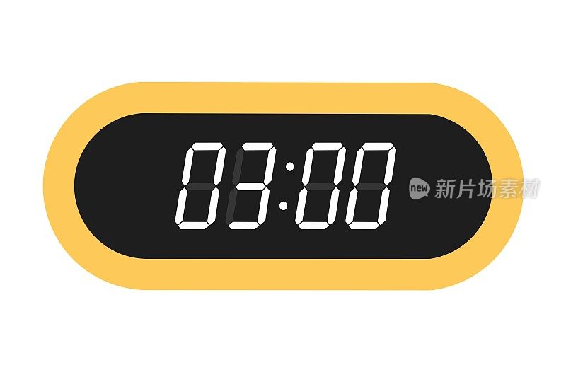 矢量平面插图的数字时钟显示3.00。