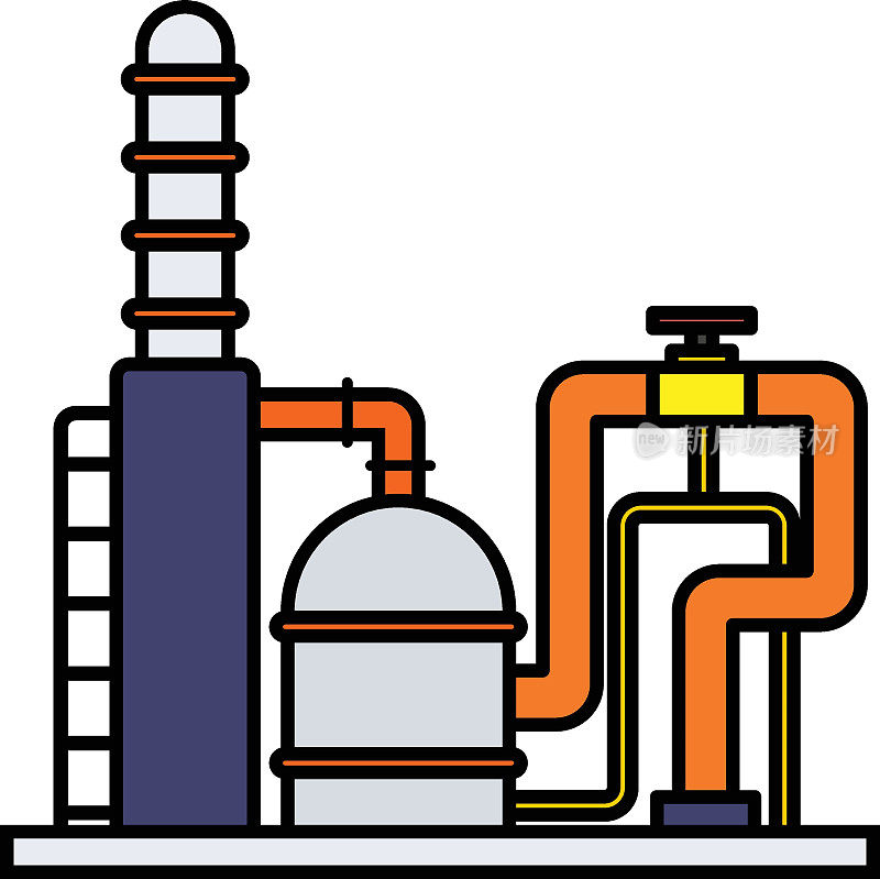 流体催化裂化概念，蒸汽重整或生物处理器矢量颜色图标设计，原油和天然气液化气符号，石油和汽油标志，电力和能源市场股票插图