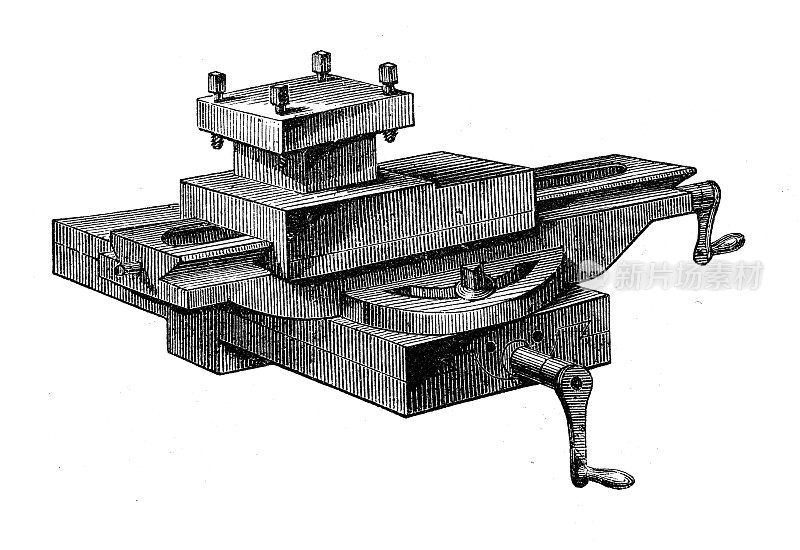 古董插图，应用机械和机器:车床车床转塔机