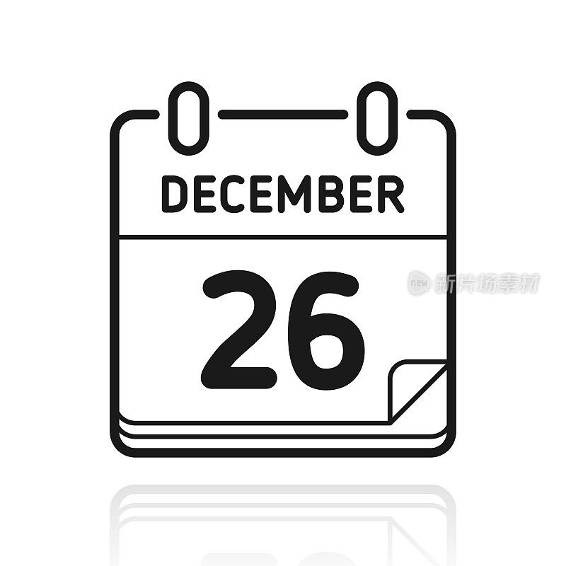 12月26日。白色背景上反射的图标