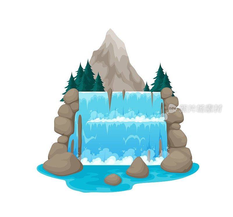 卡通山瀑布，水瀑布在岩石上