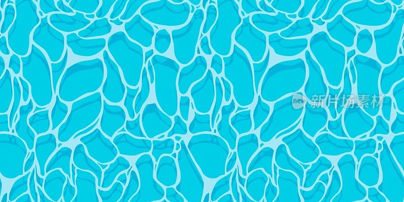 蓝池模式。无缝打印水面顶视图卡通风格，深层液体水波纹，夏季游泳背景。矢量纹理