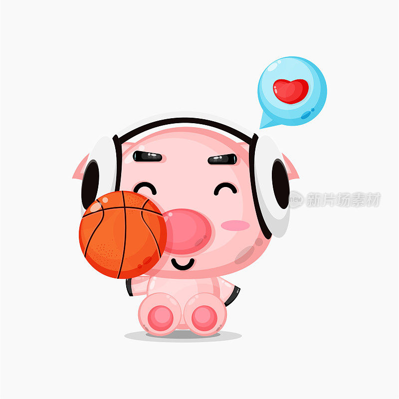 可爱的小猪吉祥物在打篮球