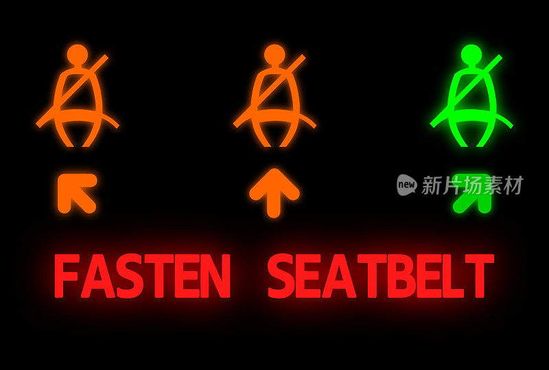 乘客安全带警告灯，矢量插图