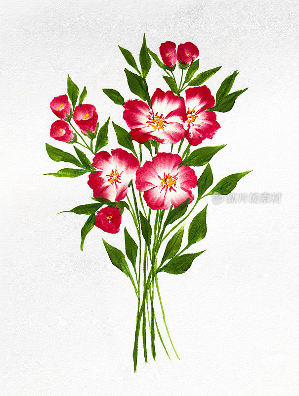 白色背景上的丙烯酸玫瑰花束。花卉背景或明信片。
