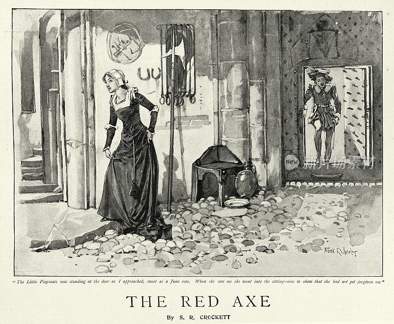 男人跟着女人，场景来自塞缪尔・卢瑟福・克罗克特的故事《红斧》，一部以中世纪欧洲为背景的反乌托邦奇幻小说