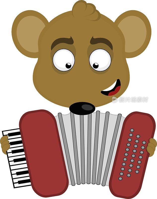 矢量头鼠标动物乐器手风琴