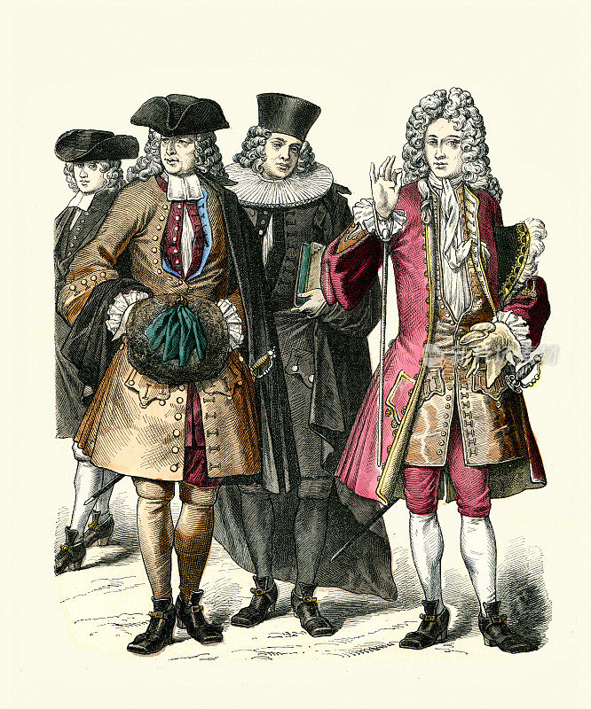 18世纪初瑞士的男性时装，学生，公民，参议员和勋爵，时尚史