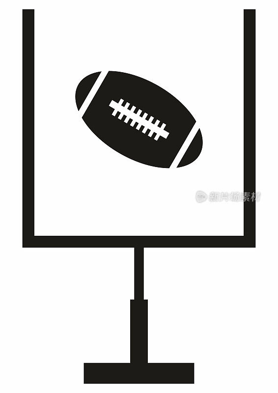 美式橄榄球，橄榄球，黑色符号，矢量图标，球和门柱