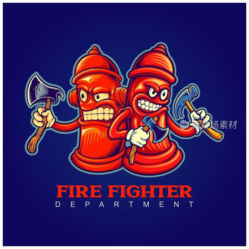 愤怒消防栓系消防标志卡通插图