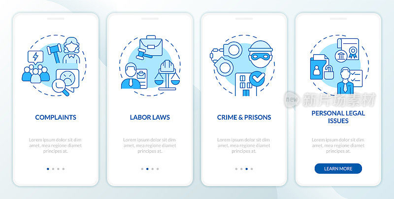法律和法律问题蓝色入职手机应用程序屏幕