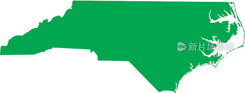 美国北卡罗来纳州的绿色CMYK彩色地图