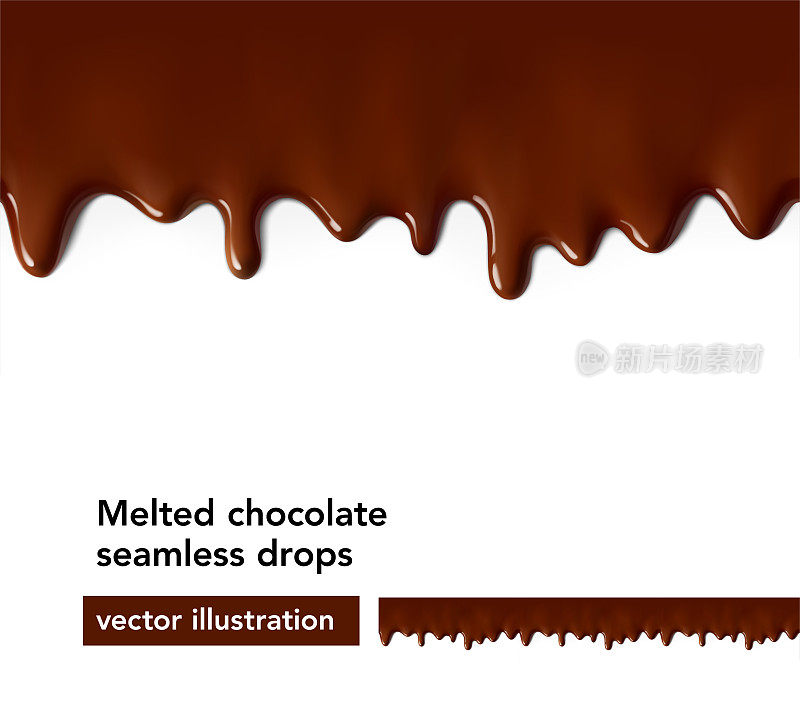 高逼真无缝融化巧克力滴。矢量插图隔离在白色背景上。