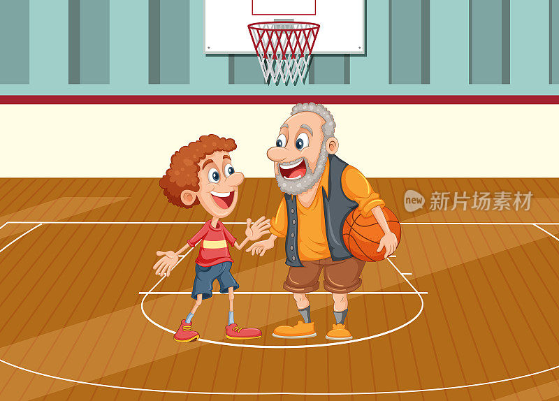 不同年龄的人一起打篮球