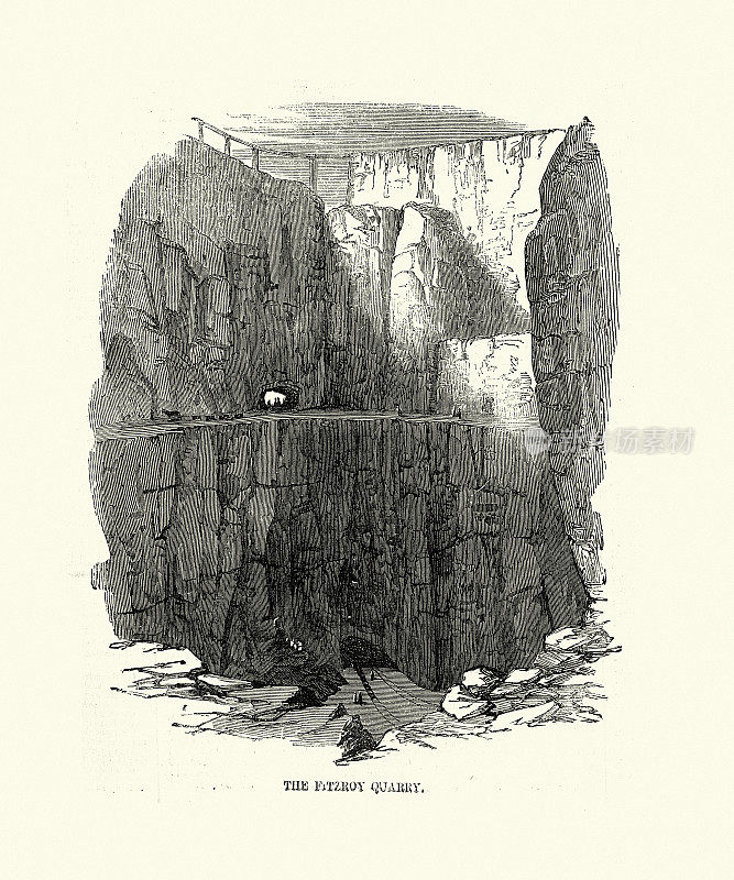 彭林石板采石场的复古插图，维多利亚时代，19世纪50年代