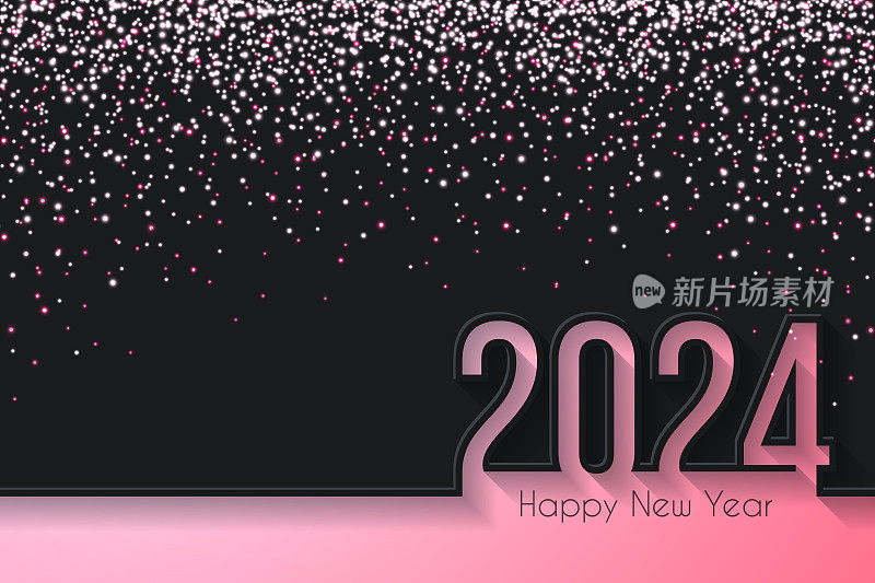 2024年新年快乐，金色闪光-黑色背景