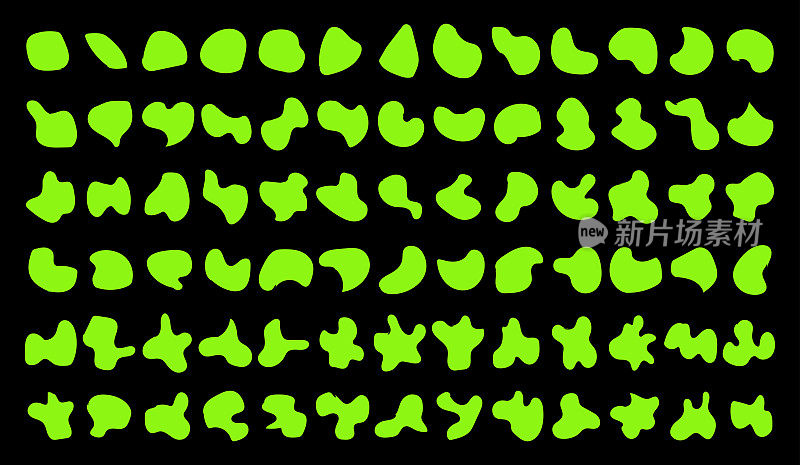 矢量绿色简单的液体阴影随机涂鸦形状收集孤立的黑色背景