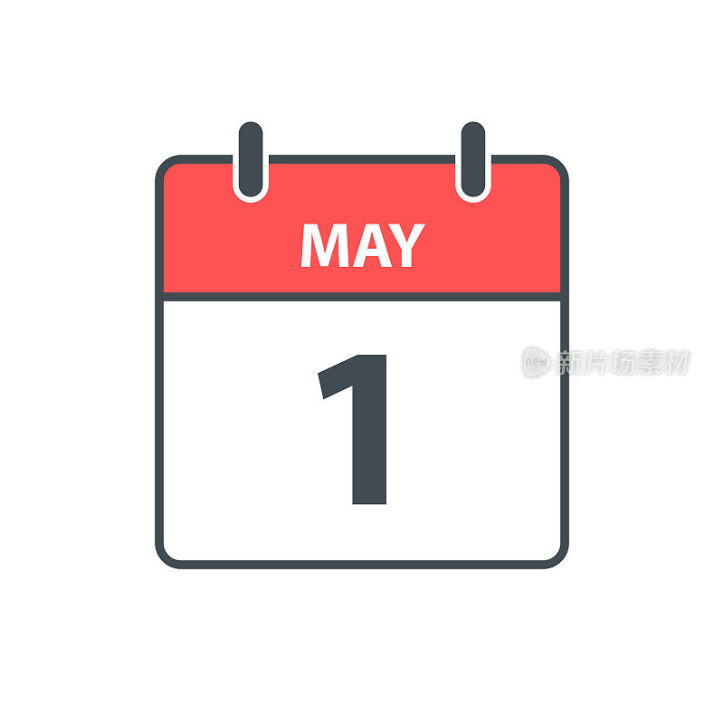 5月1日-每日日历图标在白色背景上的平面设计风格