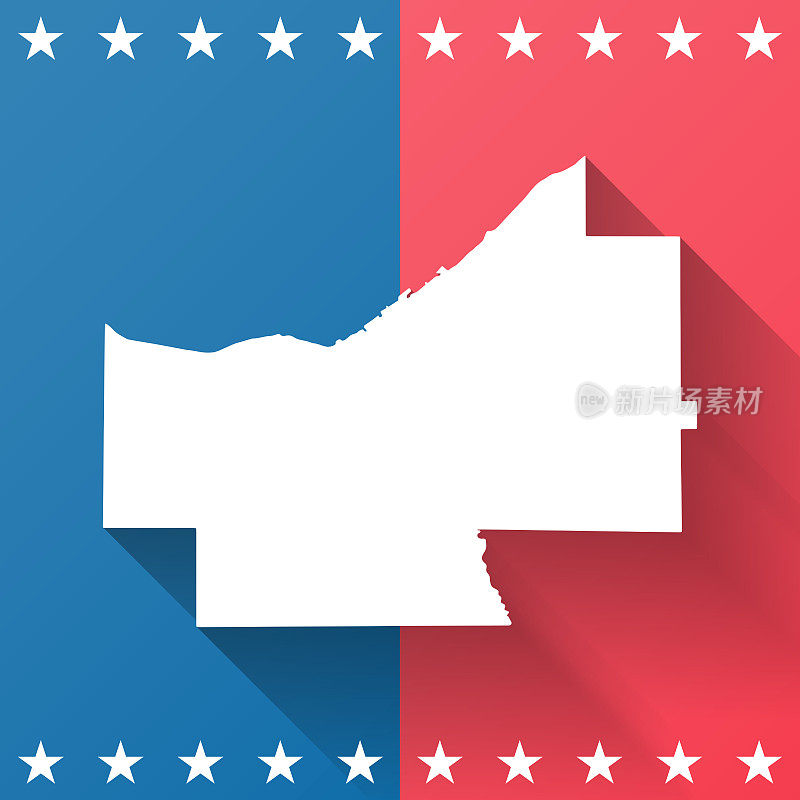 凯霍加县，俄亥俄州。地图在蓝色和红色的背景