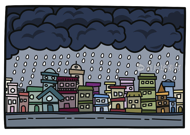 雨中的小镇