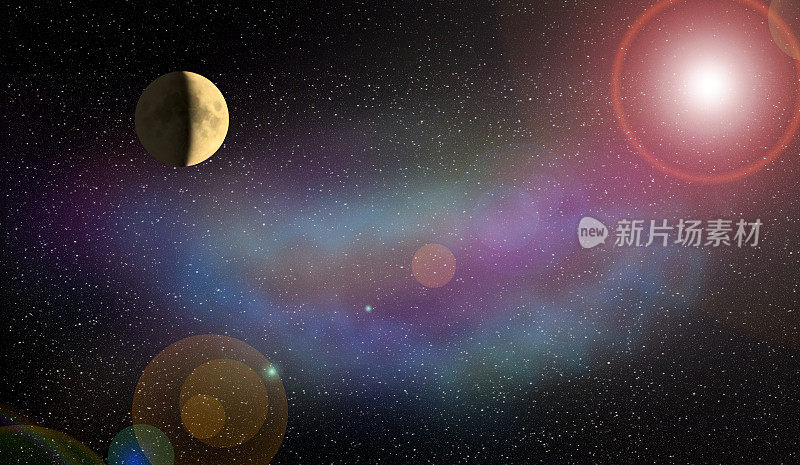 星云月球和行星在太空中的闪光