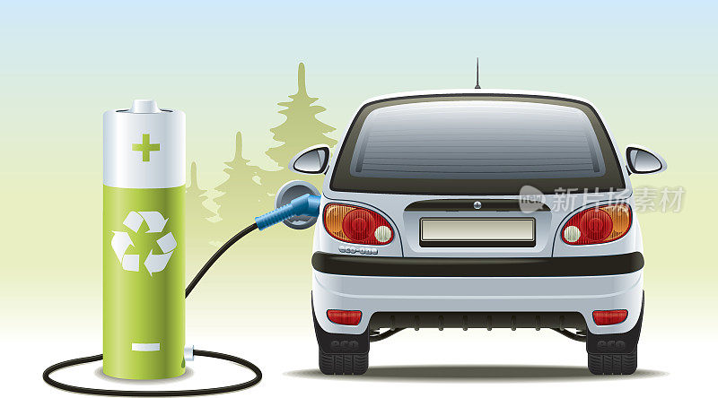 绿色可再生能源的可充电汽车插图